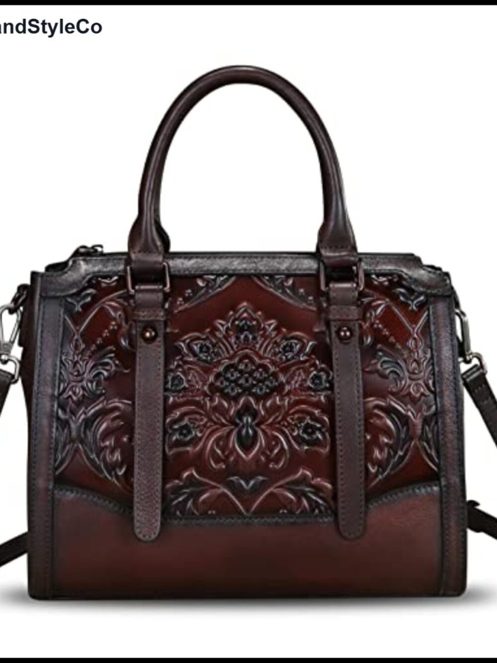 Genuine Leather Satchel Handbag Embossed Top Handle Hobo Bag